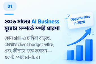 ২০২৬ সালের AI Business সুযোগ সম্পর্কে স্পষ্ট ধারণা — কোন skill-এ চাহিদা বাড়ছে, কোথায় client budget আছে, কীভাবে শুরু করবেন